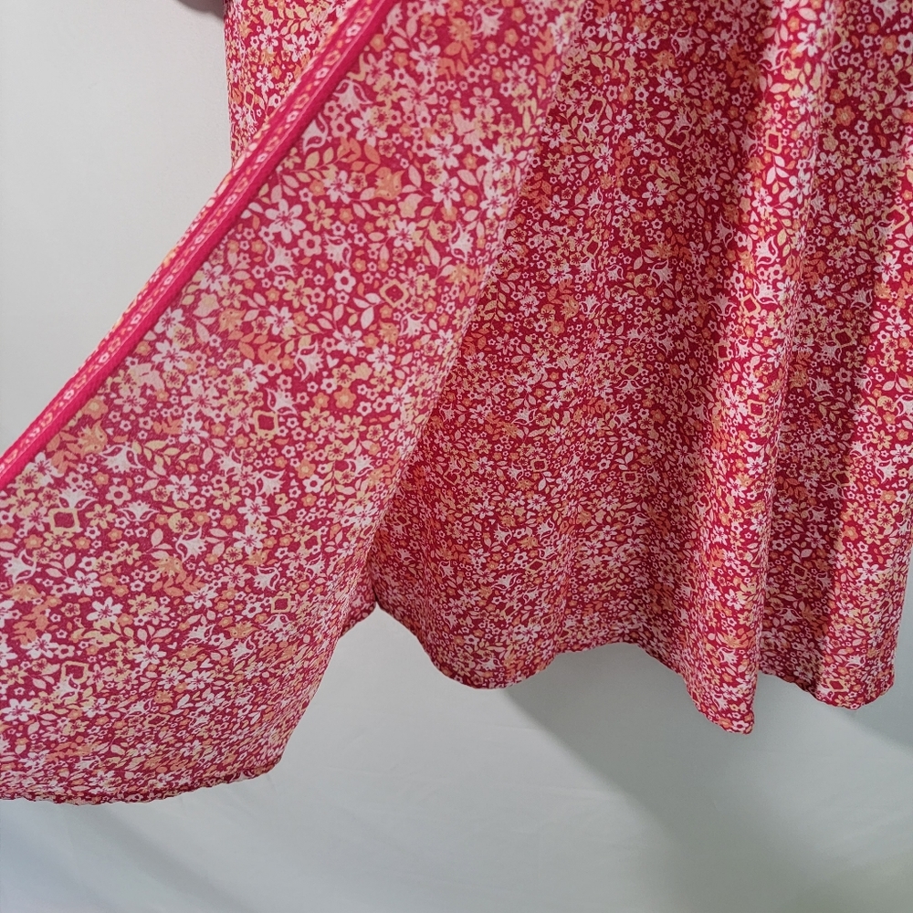 NWT MAX STUDIO Red Dott Print Wrap Midi Dress Size M Smocked Cuff Long Sleeve - Picture 5 of 12